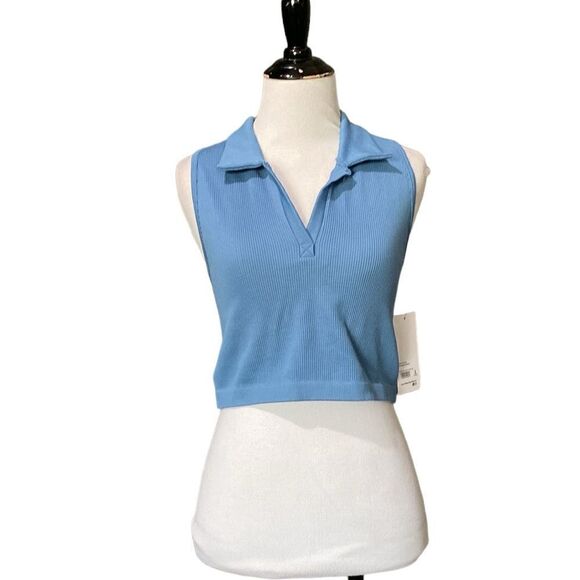 NEW 90 Degrees Sleeveless Ribbed Polo Crop Top - Picture 2 of 9